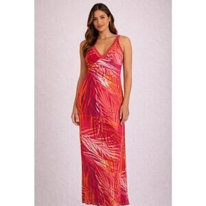 Neiman Marcus Pink Tropical Maxi Dress M Sleeveless